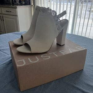 JustFab Cream Peep-Toe Heels with Strap